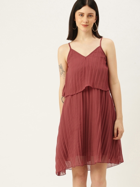 

Yuvraah Burgundy Georgette A-Line Accordion Pleated Dress