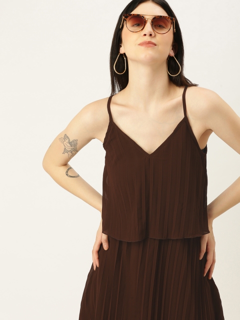

Yuvraah Brown Georgette Accordion Pleated Dress