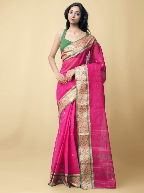 

Unnati Silks Women Pink & Gold-Toned Pure Handloom Bengal Tant Cotton Sustainable Saree