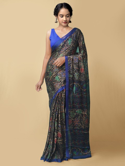 

Unnati Silks Women Black & Blue Printed Art Chiffon Saree