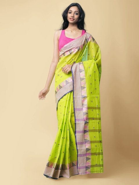 

Unnati Silks Women Green Pure Handloom Bengal Tant Cotton Sustainable Saree