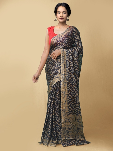 

Unnati Silks Women Navy Blue & Beige Printed Art Chiffon Saree