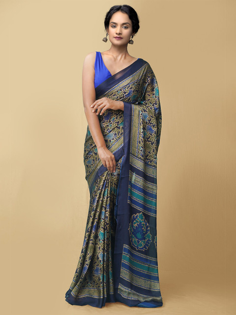 

Unnati Silks Women Blue & Green Printed Art Chiffon Saree