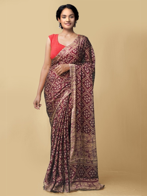 

Unnati Silks Women Maroon & Beige Printed Art Chiffon Saree