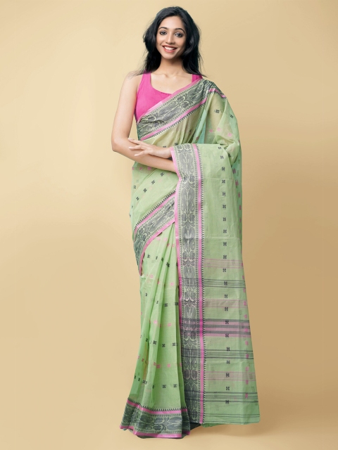 

Unnati Silks Women Green & Pink Pure Handloom Bengal Tant Cotton Sustainable Saree