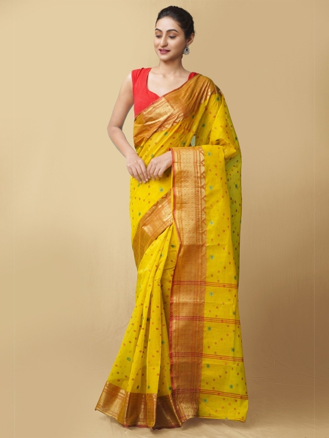 

Unnati Silks Women Green & Red Pure Handloom Bengal Tant Cotton Sustainable Saree