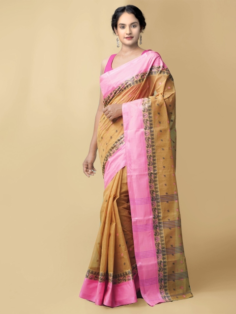 

Unnati Silks Women Brown & Pink Pure Handloom Bengal Tant Cotton Sustainable Saree