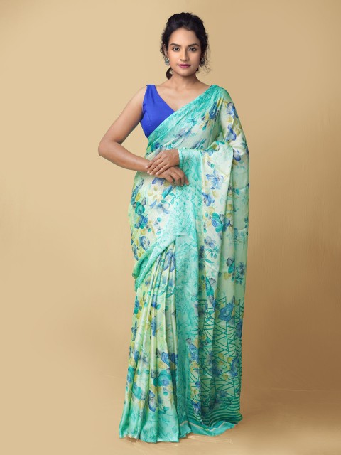 

Unnati Silks Women Green & Blue Printed Art Chiffon Saree