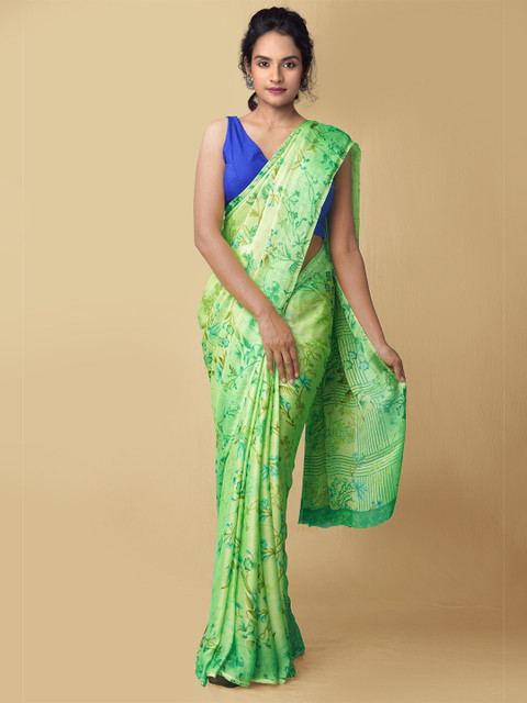 

Unnati Silks Women Green & Blue Printed Art Chiffon Saree