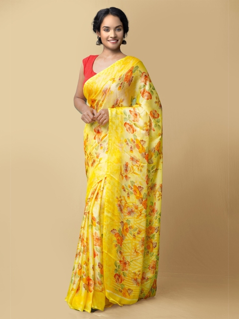 

Unnati Silks Women Yellow & Red Printed Art Chiffon Saree