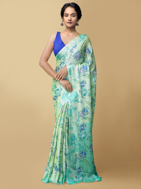 

Unnati Silks Women Green & Blue Printed Art Chiffon Saree