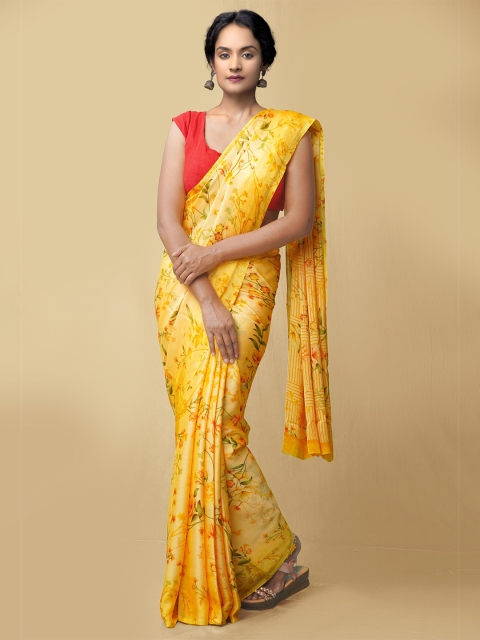 

Unnati Silks Women Yellow Printed Art Chiffon Saree