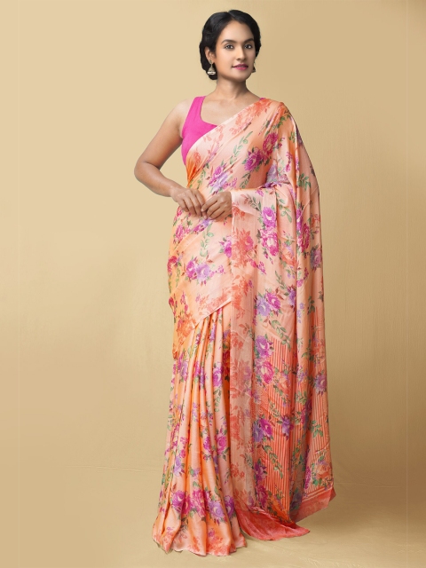 

Unnati Silks Women Pink & Purple Printed Art Chiffon Saree