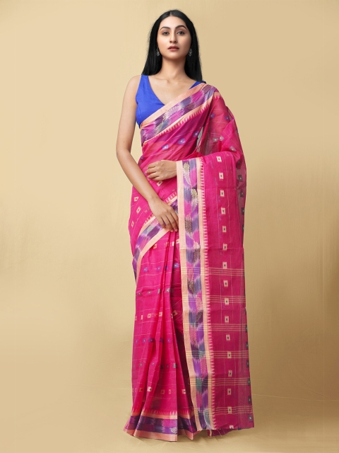 

Unnati Silks Women Pink Pure Handloom Bengal Tant Cotton Sustainable Saree