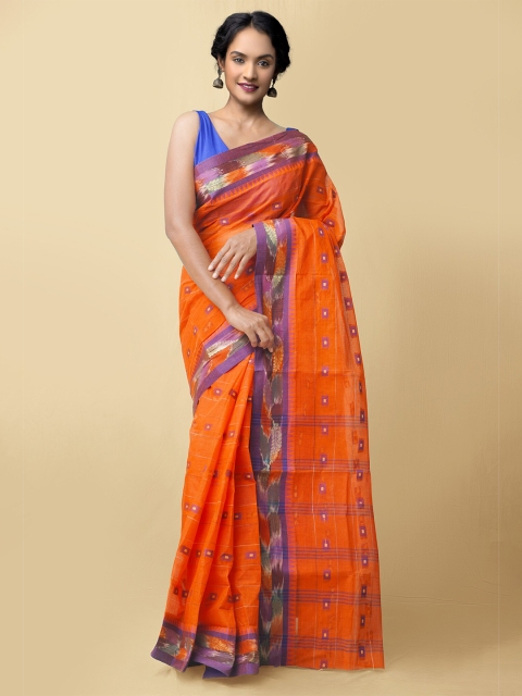 

Unnati Silks Women Red & Purple Pure Handloom Bengal Tant Cotton Sustainable Saree