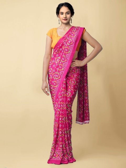 

Unnati Silks Women Pink & White Printed Art Chiffon Saree