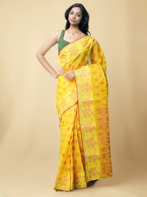 

Unnati Silks Women Yellow & Red Pure Handloom Bengal Tant Cotton Sustainable Saree
