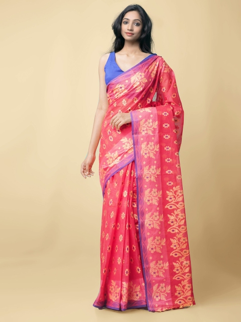 

Unnati Silks Women Red & Beige Pure Handloom Bengal Tant Cotton Sustainable Saree