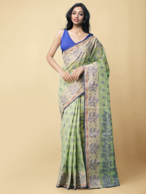 

Unnati Silks Women Green & Blue Pure Handloom Bengal Tant Cotton Sustainable Saree