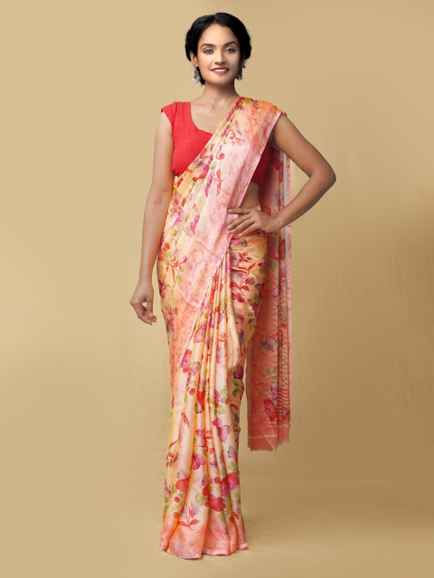 

Unnati Silks Women Pink & Beige Printed Art Chiffon Saree