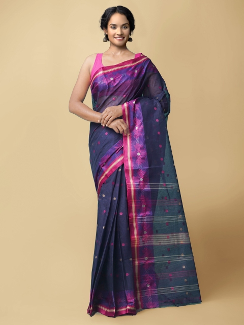 

Unnati Silks Women Blue & Pink Pure Handloom Bengal Tant Cotton Sustainable Saree
