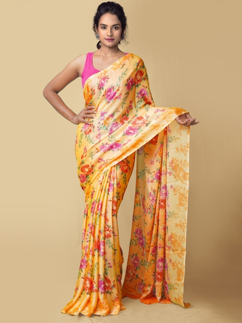 

Unnati Silks Women Orange & Pink Printed Art Chiffon Saree