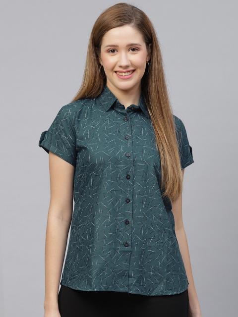 

Selvia Women Teal Regular Fit Abstract Opaque Printed Casual Shirt