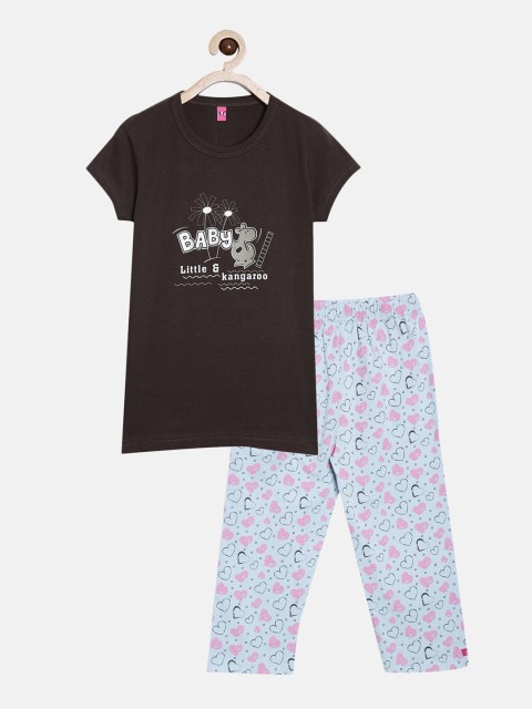 

A3A Girls Coffee Brown & Blue Printed Night suit