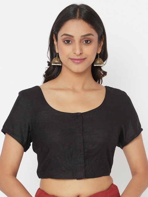 

Fabindia Black Solid Elasticated Saree Blouse