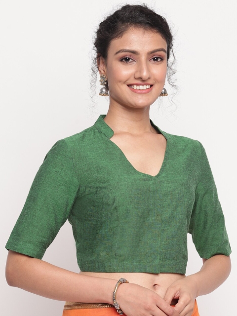 

Fabindia Women Green Solid Cotton Saree Blouse