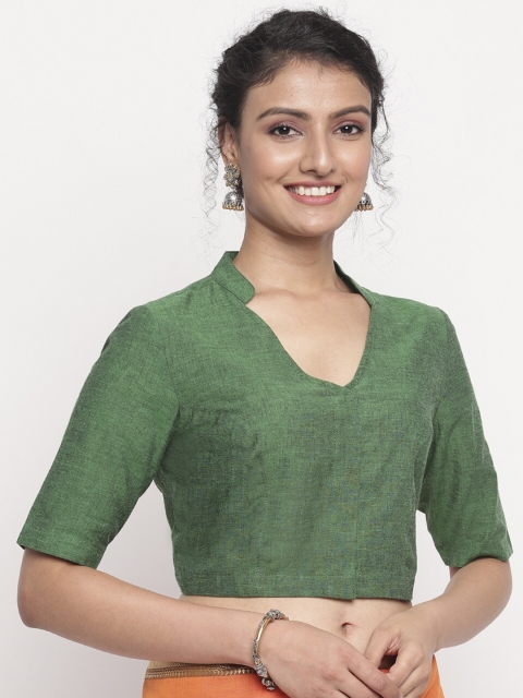 

Fabindia Women Green Solid Woven Cotton Saree Blouse