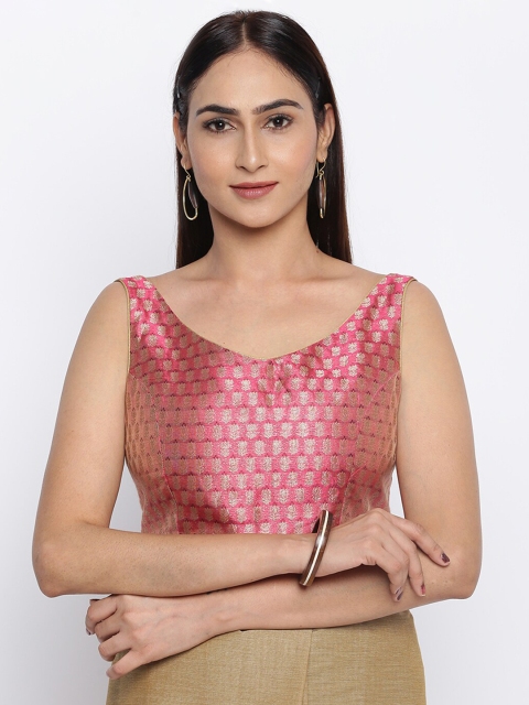 

Fabindia Magenta-Pink & Gold-Coloured Woven-Design Saree Blouse