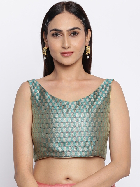 

Fabindia Women Green & Beige Woven-Design Saree Blouse