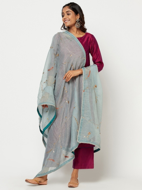 

Fabindia Blue & Gold-Toned Embroidered Cotton Silk Gotapatti Dupatta