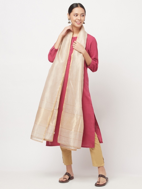 

Fabindia Beige & Gold-Toned Woven Design Cotton Silk Dupatta