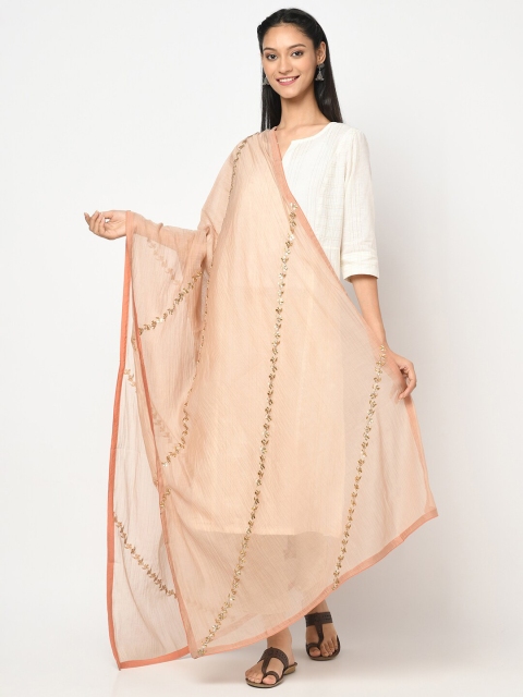 

Fabindia Peach-Coloured & Gold-Toned Embroidered Cotton Silk Dupatta
