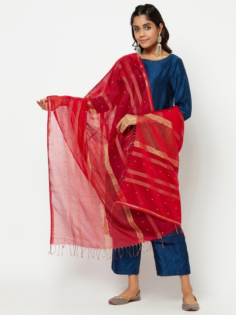 

Fabindia Red & Gold-Toned Woven Design Cotton Silk Dupatta With Sequinned