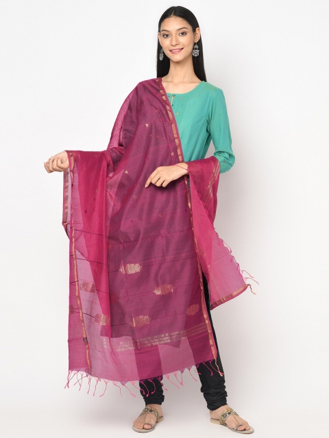 

Fabindia Pink & Gold-Coloured Ethnic Motifs Woven Design Cotton Silk Dupatta with Zari
