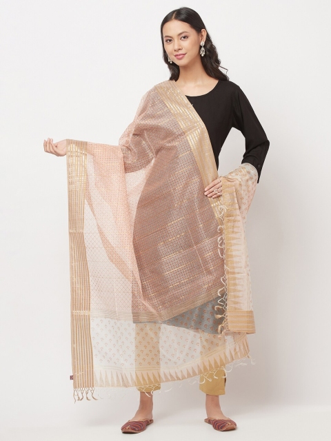

Fabindia Beige & Gold-Toned Ethnic Motifs Printed Cotton Silk Dupatta