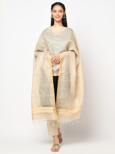 

Fabindia Women Beige & Gold-Toned Solid Pure Silk Dupatta