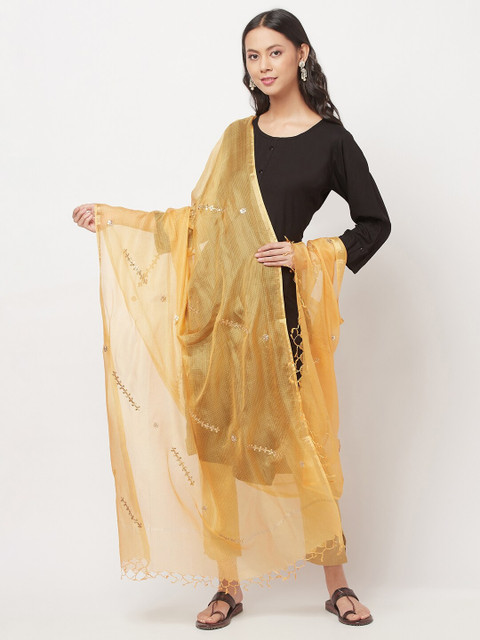 

Fabindia Yellow & Gold-Toned Embroidered Pure Silk Dupatta