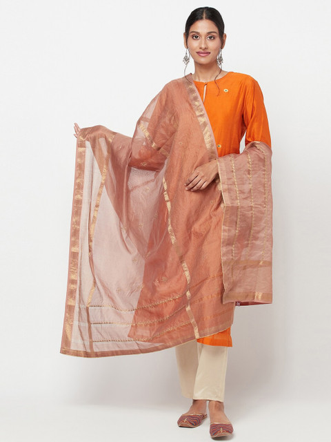 

Fabindia Beige & Gold-Toned Ethnic Motifs Embroidered Cotton Silk Dupatta