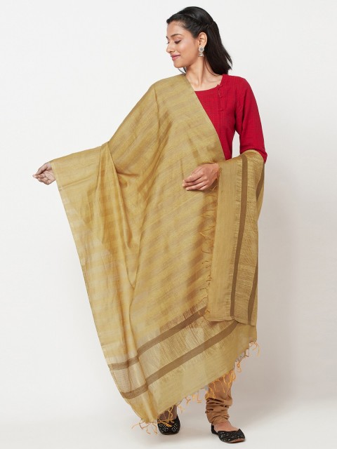 

Fabindia Yellow & Gold-Coloured Striped Pure Silk Dupatta with Zari