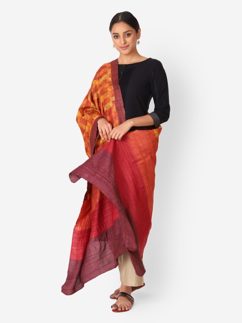 

Fabindia Women Mustard & Orange Geometric Printed Pure Silk Dupatta