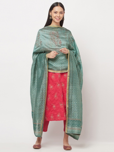 

Fabindia Blue & Brown Ethnic Motifs Printed Pure Silk Dupatta