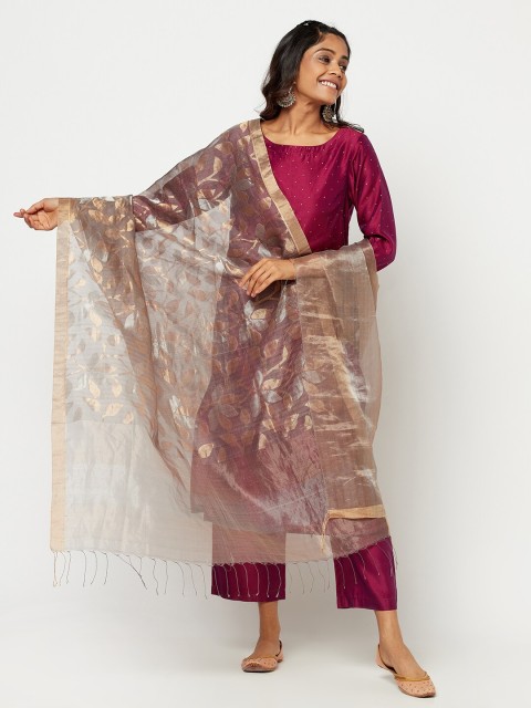 

Fabindia Charcoal & Gold-Toned Woven Design Pure Silk Dupatta