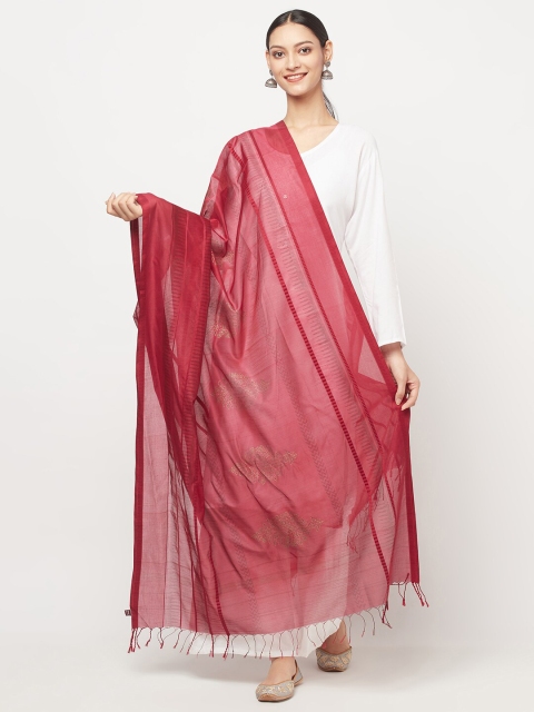 

Fabindia Maroon & Gold-Toned Ethnic Motifs Printed Cotton Silk Dupatta