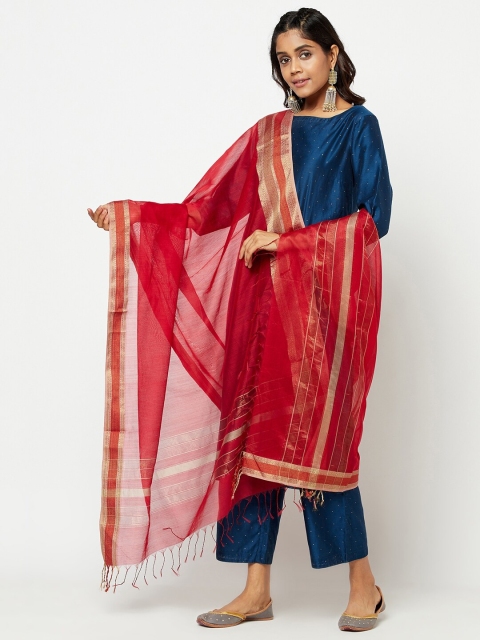 

Fabindia Red & Gold-Toned Woven Design Cotton Silk Dupatta