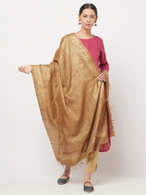 

Fabindia Beige & Gold-Toned Paisley Printed Pure Silk Foil Print Dupatta