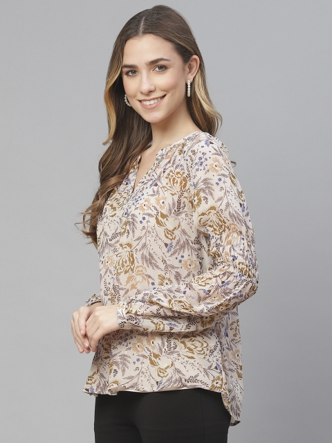 

Marks & Spencer Off White & Multicoloured Floral Mandarin Collar Blouson Top